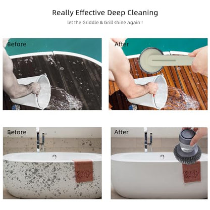 Stainless Steel Wool Brush Dish Scrubber with Handle Replacement Heads - Steel Scrubbing Scouring Pad Set of 16, Kitchen Cleaning Metal Dish Scrubber for Washing Dishes Grate Pot Pan Sink
