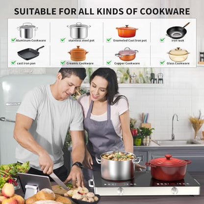 GIHETKUT Electric Cooktop,110V 2400W Stove top, Countertop Cooktop with 9 Power Levels, LED Display,Child Safety Lock, Timer,Knob and Touch Control 2 burner Electric cooktop - size: 2 burner stove top