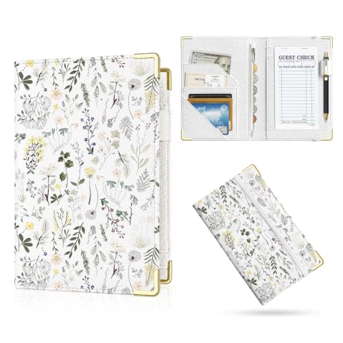 Server Book,7 Pocket Zipper Organizer,Server Books for Waitress - color: Floral3
