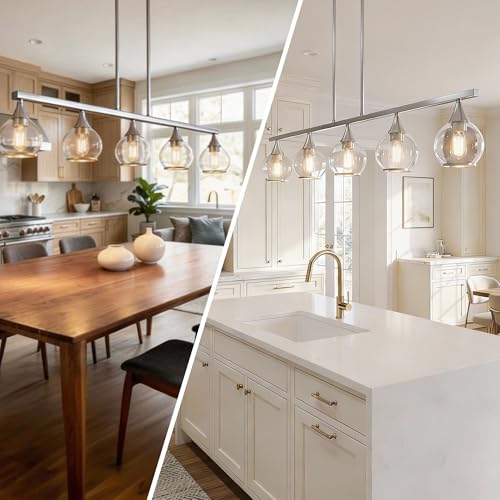 Phaosio Kitchen Island Linear Pendant Light, 5-Light, E26 Base - color: Brushed Nickel, size: 5-Light