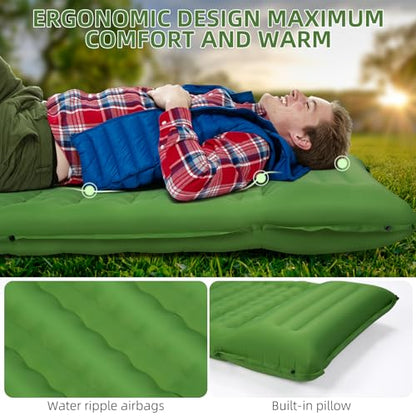 FNARMW Camping Sleeping Pad, Extra Thick 5 Inch Camping Mat with Pillow Built-in Foot Pump Inflatable Sleeping Pads Compact for Camping Backpacking Hiking Traveling Tent（Green） - color: Green