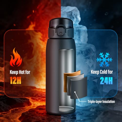 Insulated Water Bottle 18 oz with Dustproof Lid, Carry Handle & Tea Infuser, BPA-Free & Leakproof, Stainless Steel Water Bottles Ideal for Fitness, Hiking, Office & Outdoor Use (Cold Gray) - color: Cold Gray, size: 18 Ounces