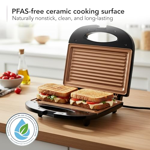 OVENTE Electric Panini Press Grill, 750W Nonstick Plates, Copper GP0110CO - color: GP0110CO