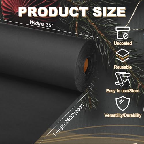 PATIKIL Wrapping Paper, 35"x2400"(200') Bulletin Board Paper Roll Kraft Paper Roll Construction 80GSM for Shipping Packing Gift Wrapping Craft Flower Bouquet Christmas, Black - color: Black, size: 35x2400 Inch