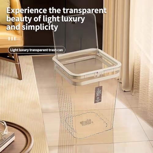 Bathroom Trach Can with Lid, 2.6 Gallon Grabage Can,Plastic Transparens Waste Basket with Press Top Lid,Clear Trach Bin for Home,Living Room,Bedroom,Office,Brown - color: brown