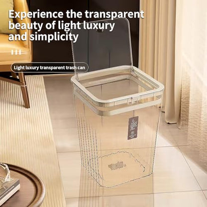 Bathroom Trach Can with Lid, 2.6 Gallon Grabage Can,Plastic Transparens Waste Basket with Press Top Lid,Clear Trach Bin for Home,Living Room,Bedroom,Office,Brown - color: brown