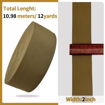 2" Lt Brown Wide Webbing Straps 12yd for Lawn Chair,Bag &Sewing - color: Champagne 32