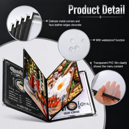 WOPPLXY 2 Pack Menu Covers, 8.5" x 11" Transparent Menu Covers, 6 Page 12 View Restaurant Menu Covers Menu Books Holder Fits A4 Size Paper, Menu Folder Menu Sleeves for Restaurant Bar Cafe