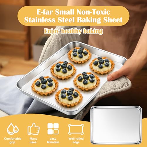 E-far 10.5” x8.3” Baking Sheet Set of 2, Stainless Steel Toaster Oven Tray - size: 10.5"x8.3"