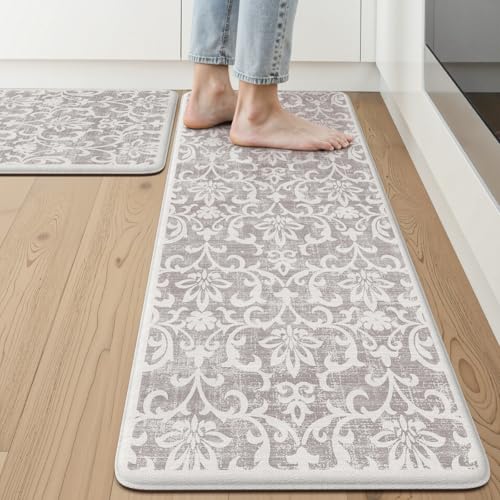 LEEVAN Anti Fatigue Kitchen Mats for Floor, Cushioned Kitchen Mat Set 2PCS - color: Grey, size: 17.3"x29"+17.3"x47"-0.47inch