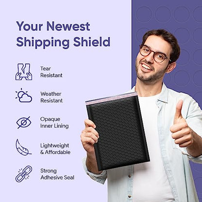 Small Black Bubble Mailers 4x8, Poly Padded Envelopes #000, 500 Pack - color: Black, size: 4"x8" / 500 Pack