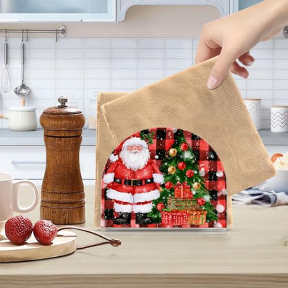Buffalo Check Santa Napkin Holder for Table Acrylic Tissue Dispenser - color: Buffalo check pattern Santa Claus
