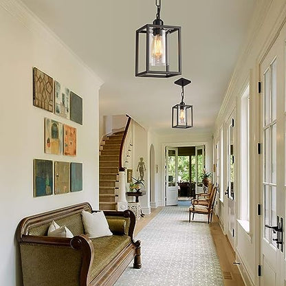 3 Pack Farmhouse Pendant Light,Black Metal Frame Hanging Light Fixture with Clear Glass Shade, Adjustable Chains Industrial Mini Pendant Lighting for Kitchen Island Entryway Porch Foyer - color: 3 Pendant light
