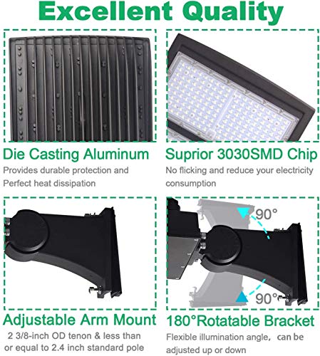 LED Parking Lot Lights 100W Shoebox Street Pole Lighting,1-10V Dimmable - color: 100W + (100-277V 5000K), size: Adjustable Direct Arms Mount Bracket
