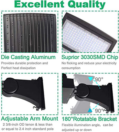 LED Parking Lot Lights 5000K Shoebox Street Pole Lighting,1-10V Dimmable - color: 150W/100W/80W + (100-277V 5000K), size: Adjustable Direct Arms Mount Bracket
