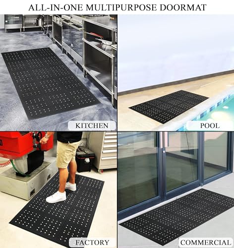 A1HC Anti Fatigue Multi-Purpose Rubber Floor Mat, 36X60 Inches, Grease Proof Drainage Mat for Restaurants, Commercial Kitchen Mat,Pool Entrance Mat,Garage Mat, Anti Slip Waterproof Rubber Mat, Black - color: Black Extra Drainage