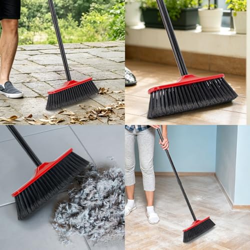 KeFanta 3 Pcs Indoor/Outdoor Brooms, House Broom with 51" Long Handle - color: 3 Pcs Red Broom
