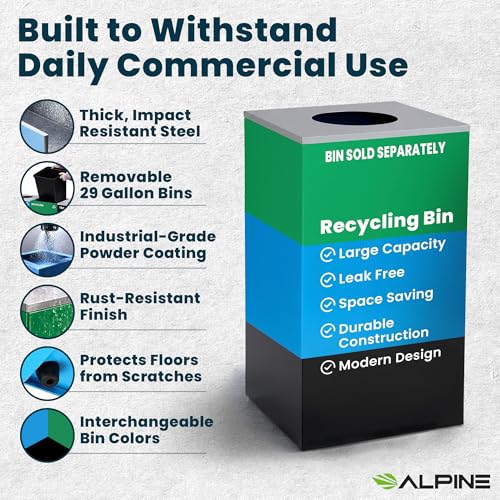 Alpine Circle Lid Industries 29 Gallon Sturdy Steel Cube Recycling Container, Square Opening - 3 Color Cans Available Sold Separately (Lid Circle Opening) - color: Lid Circle Opening