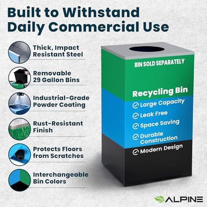 Alpine Circle Lid Industries 29 Gallon Sturdy Steel Cube Recycling Container, Square Opening - 3 Color Cans Available Sold Separately (Lid Circle Opening) - color: Lid Circle Opening