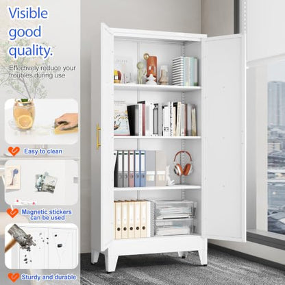 GAIOUS 61" Tall Kitchen Pantry Cabinet,Metal Storage Cabinet White Cupboard - color: White, size: 13.78"D x 27.55"W x 61"H