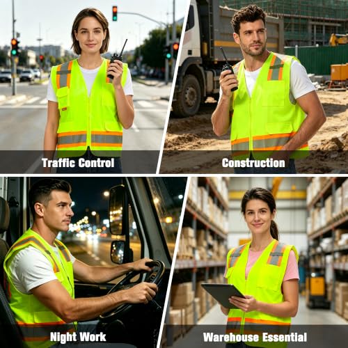 ProtectX High Visibility ANSI Class 2 Safety Vest with 7 Pockets - color: Green, size: Medium