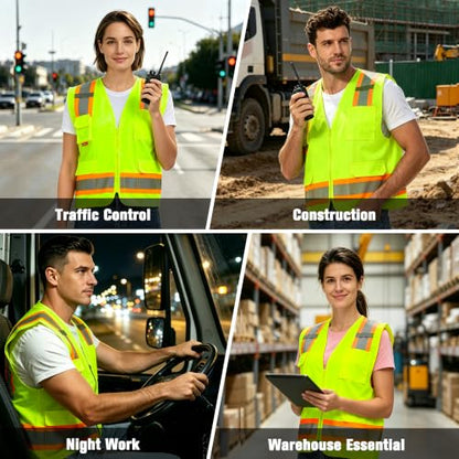 ProtectX High Visibility ANSI Class 2 Safety Vest with 7 Pockets - color: Green, size: Medium
