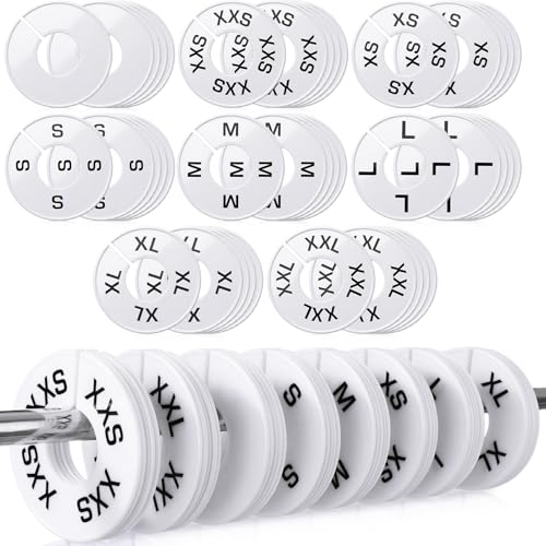 EBOOT 40 Pcs Clothing Size Dividers Round Closet Size Dividers Hangers Plastic Clothes Rack Preprinted in XXS to XXL for Home Retail Closet Storage or Standard Hangers Tags (White) - color: White
