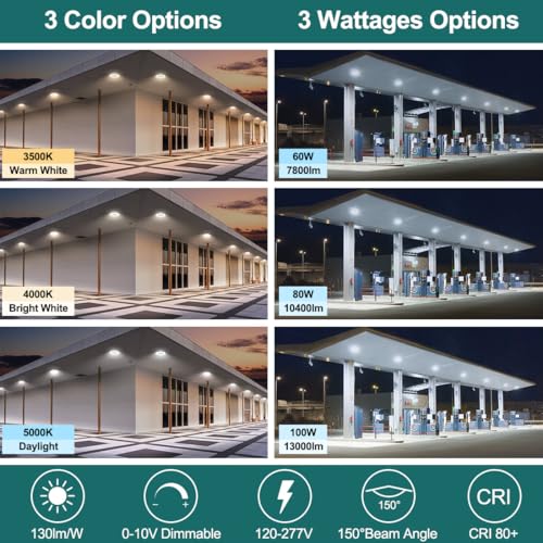 kadision 100W LED Round Canopy Light, 3-Level Selectable Wattage and CCT