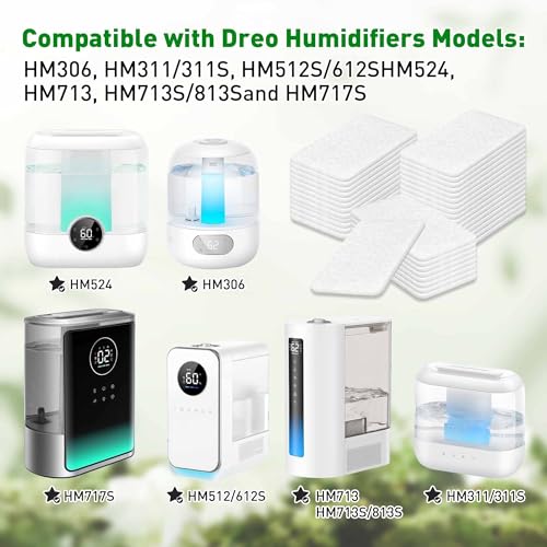 60-Pack Humidifier Aroma Pad Compatible with Dreo HM306, HM311/311S, HM512S/612S, HM524, HM713, HM713S/813S and HM717S Humidifiers, Non-Woven Fabric, Diffuse Fragrances