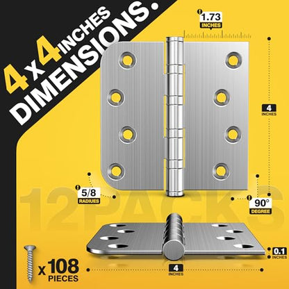 KOLET Ball Bearing Door Hinges, 4 x 4 Inches, Brushed Nickel, 12 Pack - color: Brushed Nickel, size: 12 Packs