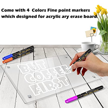 Acrylic Note Board Refrigerator Dry Erase Board Magnetic Clear 15”x11 Includes 4 Dry Erase Markers - size: Magnetic 15“x11”