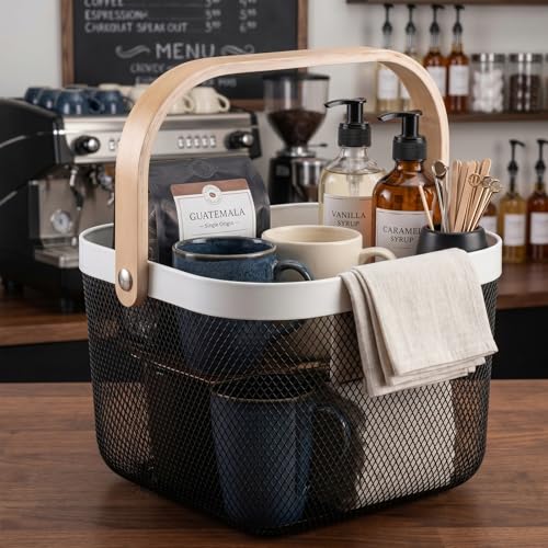 Roshtia 6 Pcs Metal Mesh Basket with Handle, Gothic Garden Basket - color: Black, size: 9.65 x 9.65 x 7.09 Inch