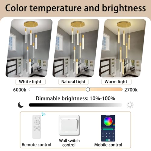 Luxury 6 Light Modern Crystal Pendant Light - 71" High Ceiling Gold LED Dimmable Pendant Light for Bedside Island Kitchen Living Room - color: Gold, size: 6-Light