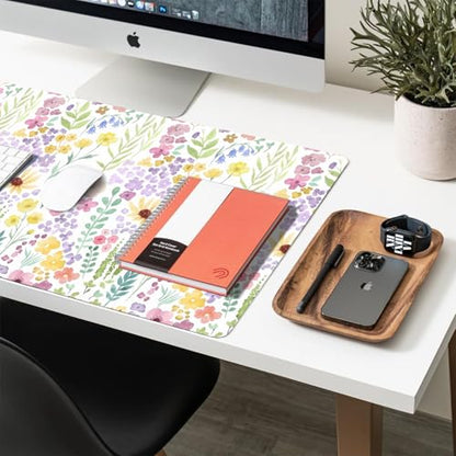 Floral Desk Mat, Cute Flower Large Mouse Pad, Purple 23.6"x11.8" - color: A Flowers - Purple Green, size: 23.6" x 11.8"