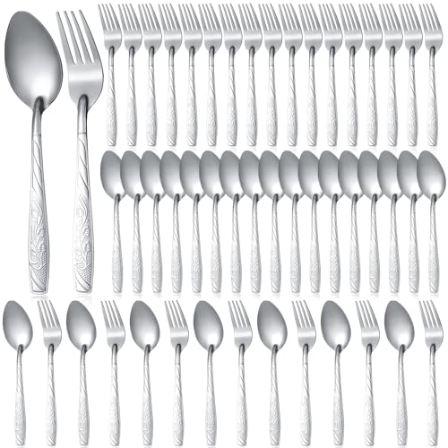Minatee Forks and Spoons Silverware Set Stainless Steel, 50 Pcs, Flower - style: Flower
