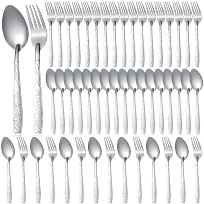 Minatee Forks and Spoons Silverware Set Stainless Steel, 50 Pcs, Flower - style: Flower