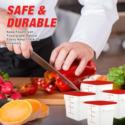 Square Food Containers with Lids 4-Pack, Commercial Grade Plastic Bins for Restaurant Kitchen Pantry Storage, Freezer & Dishwasher Safe (Red, 8QT-4PACK) - size: 8QT-4PACK