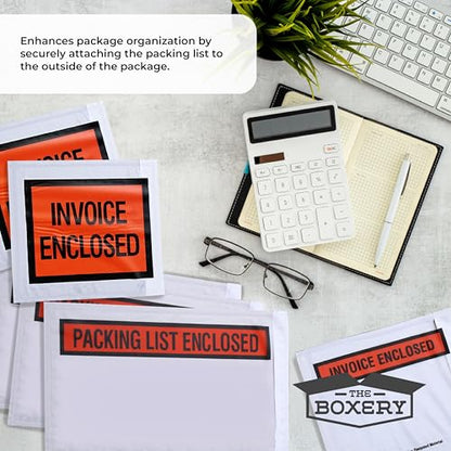 The Boxery 4 ½ x 5 ½” Clear Adhesive Backloading (Panel Face) Invoice Enclosed Envelopes, Label Envelopes/Pouches/Shipping Label Sleeves (1000 Pack) - size: Invoice Panel 4 1/2x5 1/2
