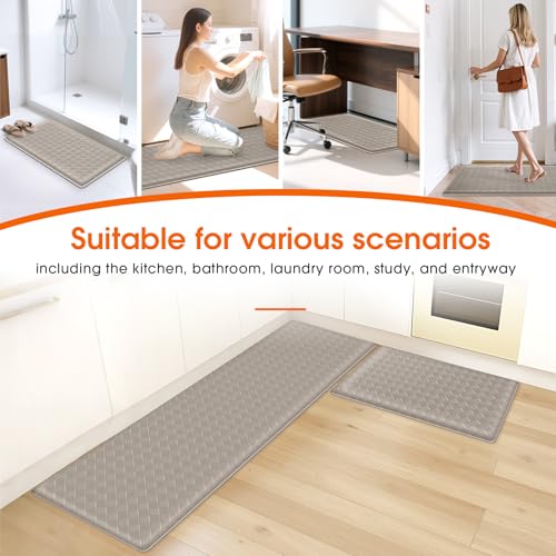 TranquilRelax 2-Piece Kitchen Mats, Cushioned Non-Slip Floor Mats, Taupe - color: Taupe, size: 2-Piece | 30"+59" | Standard