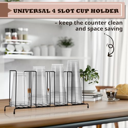 Maxdot 2 Pcs 4 Section Coffee Cup Organizers 18.7 x 8.5 x 5 Inch Wire Rack Coffee Cup and Lid Holder Black Iron Lid Dispenser Countertops Station Organizer for Kitchen Storage Essentials - size: 18.7 x 8.5 x 5 Inch