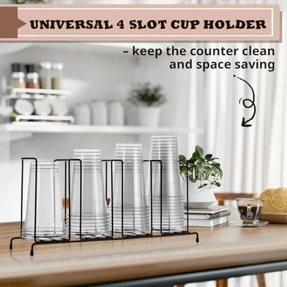 Maxdot 2 Pcs 4 Section Coffee Cup Organizers 18.7 x 8.5 x 5 Inch Wire Rack Coffee Cup and Lid Holder Black Iron Lid Dispenser Countertops Station Organizer for Kitchen Storage Essentials - size: 18.7 x 8.5 x 5 Inch