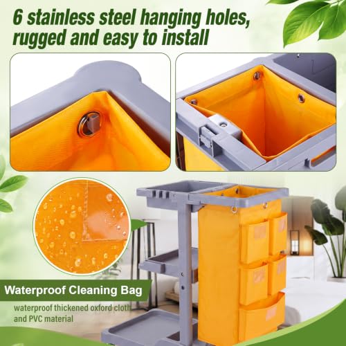 Meanplan 2 Pack Cleaning Cart Bag 20 Gallon Replacement Janitorial Cart with 5 Pockets Thick Bag Zippered 27 x 15.75 x 11 Inch Large Capacity Commercial Cleaning Bags for Housekeeping Carts(Yellow) - color: Yellow