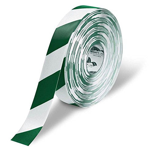 Mighty Line Diagonal Chevron Floor Marking Tape, 2 in White and Green - size: 2 inch, style: White With Green Chevrons