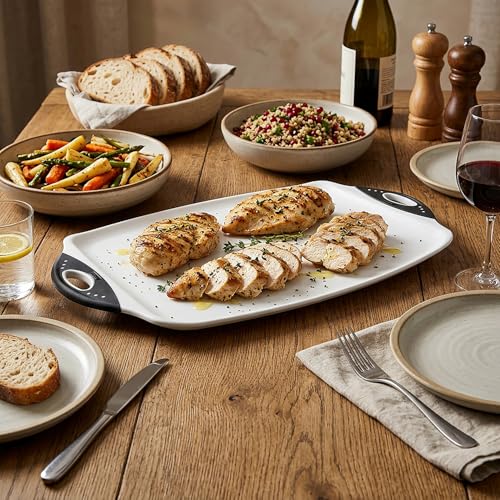 Dexas Chop & Serve Cutting Board, 12.5 x 20 Inch, Large Kitchen Prep and Serving Board with Handles, BPA-Free Dishwasher Safe, White and Black - color: White, size: 20.3"L x 12.5"W