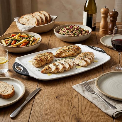 Dexas Chop & Serve Cutting Board, 12.5 x 20 Inch, Large Kitchen Prep and Serving Board with Handles, BPA-Free Dishwasher Safe, White and Black - color: White, size: 20.3"L x 12.5"W