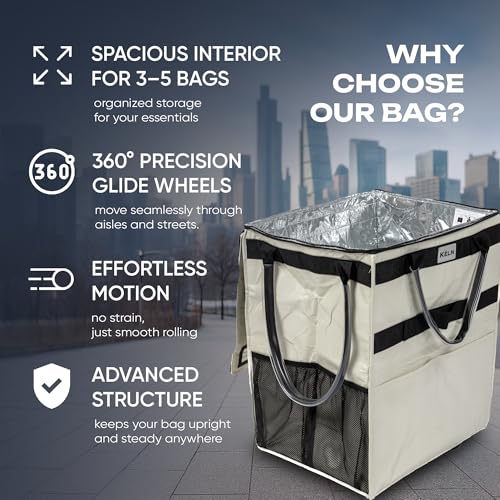 KELN Rolling Tote Bag on Wheels – 76 lb Foldable Shopping Cart – White - color: White