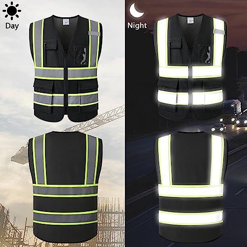 Hi Vis Reflective Safety Vest for Men Women,Meets ANSI/ISEA - color: Black, size: X-Large