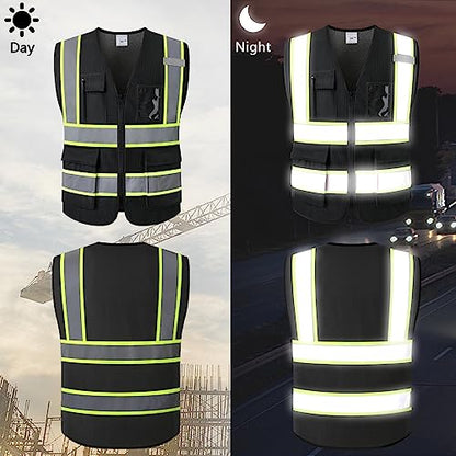 Hi Vis Reflective Safety Vest for Men Women,Meets ANSI/ISEA - color: Black, size: X-Large