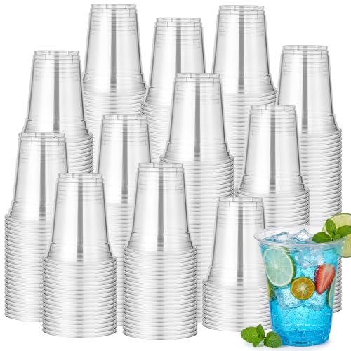 Jingmore 500pack 12oz Clear PET Plastic Cups Bulk, Sturdy Disposable Cold Drink Cups, Clear Reusable Party Drinking Tumblers with Reinforced Rim for Iced Coffee, Picnics, BBQ, Beverage, Commercial - size: 12oz