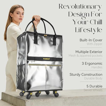 PASMAN Reusable Foldable Rolling Grocery Bag on 5 Wheels,Large,Black - color: Black, size: Large
